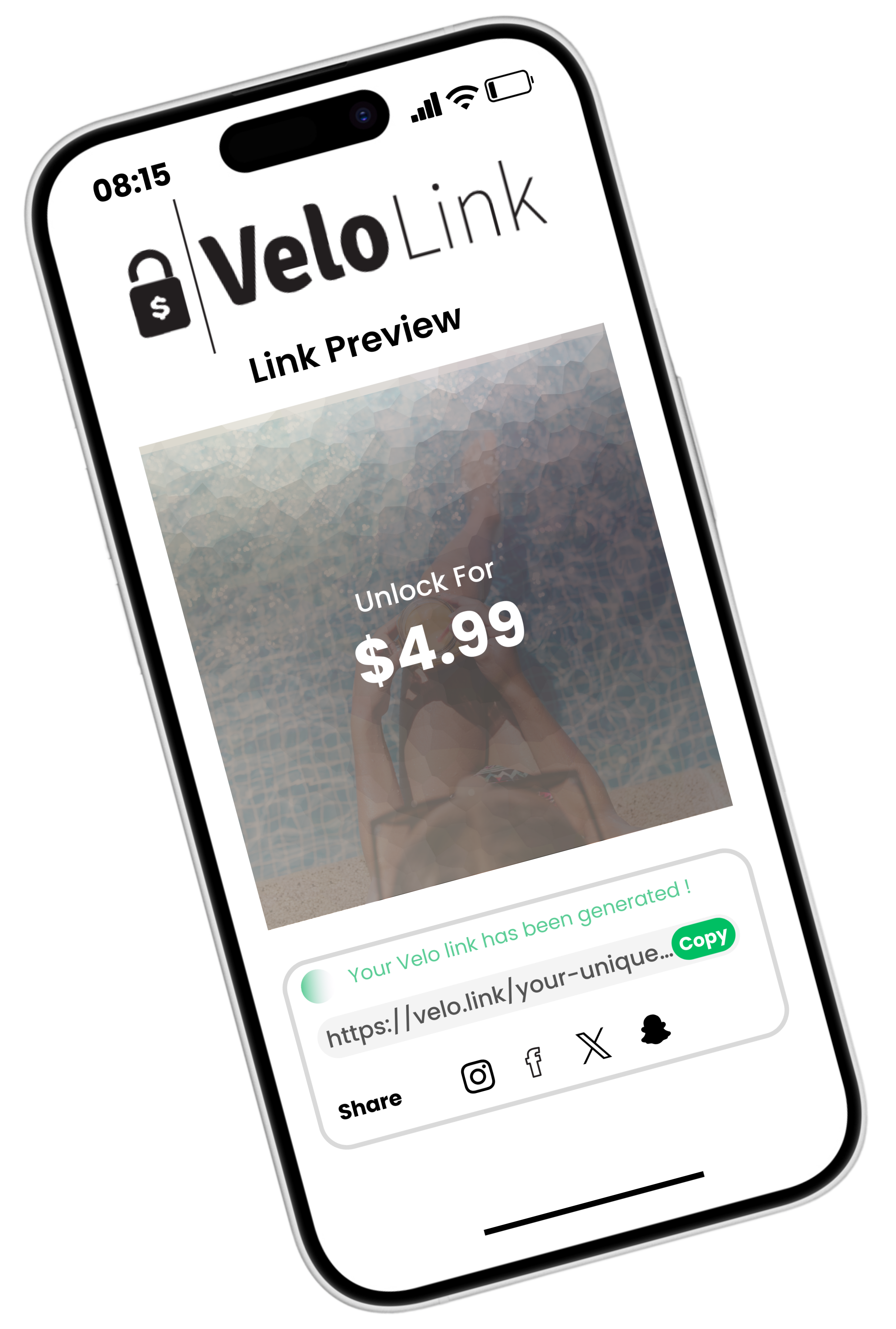 Smartphone showing secure link generation with padlock