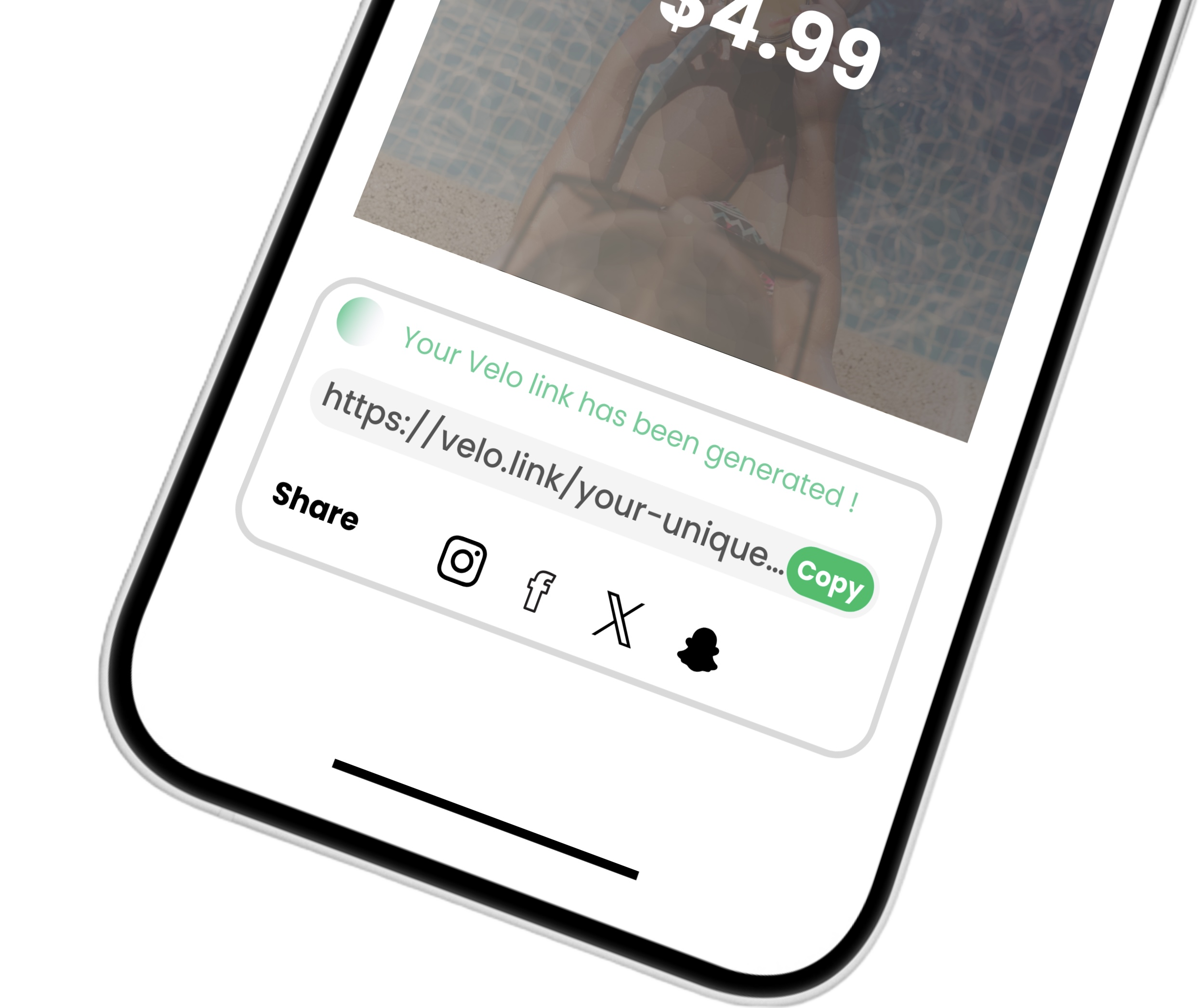 Smartphone displaying social sharing interface